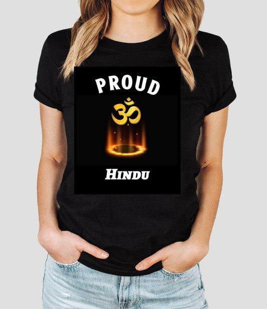 Womens Round Neck Tee Proud Hindu - sunny buttons