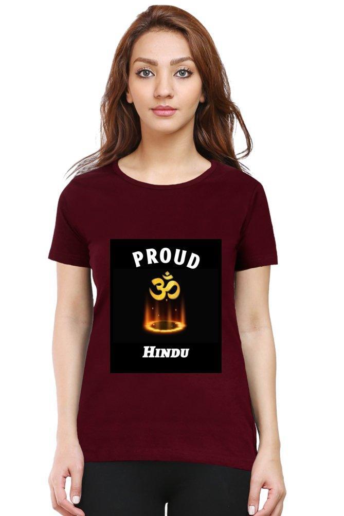 Womens Round Neck Tee Proud Hindu - sunny buttons