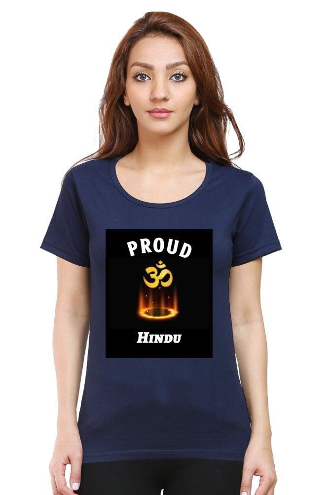 Womens Round Neck Tee Proud Hindu - sunny buttons