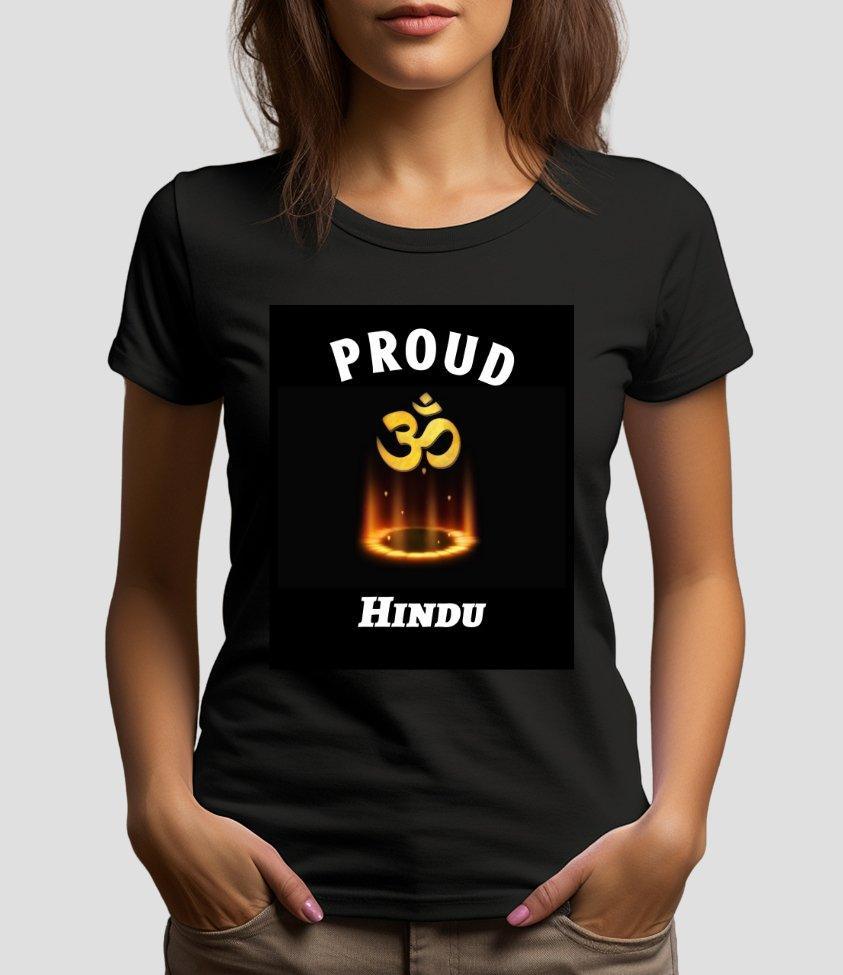 Womens Round Neck Tee Proud Hindu - sunny buttons