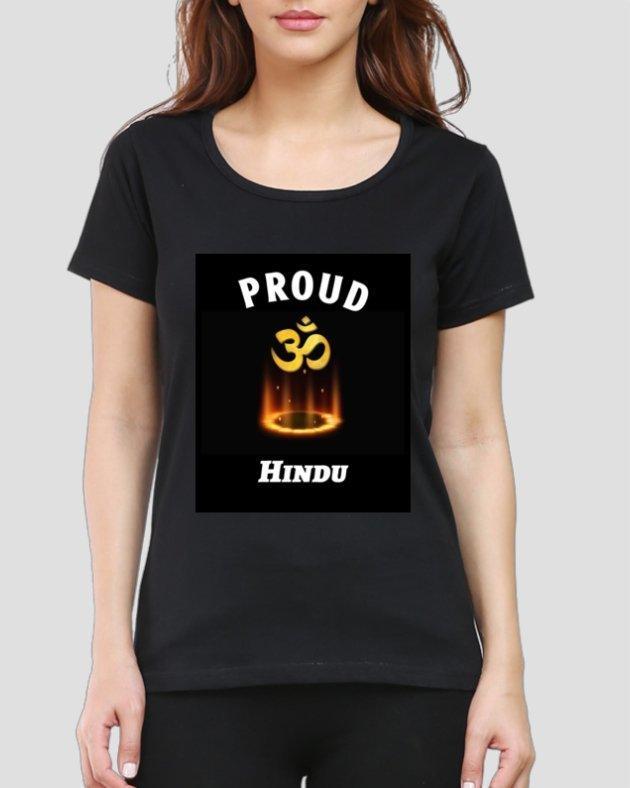 Womens Round Neck Tee Proud Hindu - sunny buttons