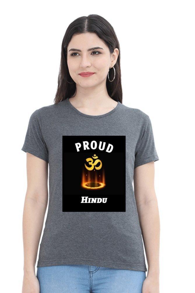Womens Round Neck Tee Proud Hindu - sunny buttons